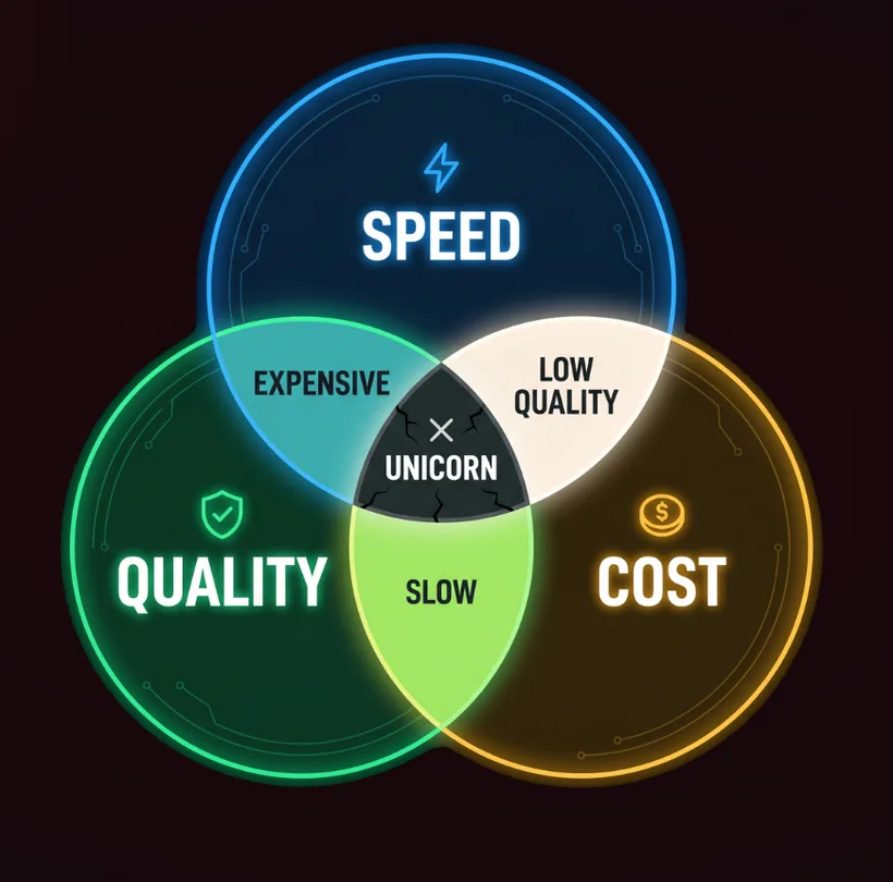 Venn diagram — Speed, Cost, Quality; pick two